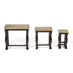 Комплект 3 столика Сеcрет Де Маисон БРАХМА ( мод. НД-009) дерево манго/латунная чеканка, 56х36х50, 41х30х45, 24х24х40 / Secret De Maison BRAHMA mod. ND-009)