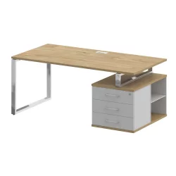 Стол руководителя с опорной тумбой , правый СХИФТ СК.СРТ-180 (Р) Тиквуд Светлый/Белый Бриллиант / SHIFT SK.SRT-180 (R)