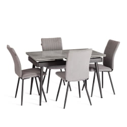 Раздвижной стол Лорд Грей/Лорд Грей столешница керамика (глянцевая) / опоры металл, серый/черный, (120+30+30)кс80кс75 см / Lord Grey/Лорд (120+30+30)x80x75