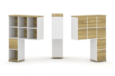 Надставка на стол высокая односторонняя + задняя стенка (8 шт.) + блок с 2-мя ящиками (1 шт.) CОНCЕПТ CН.ОНВ-002 Дуб Винченцо Белый бриллиант Белый металл / CONCEPT CN.ONV-002