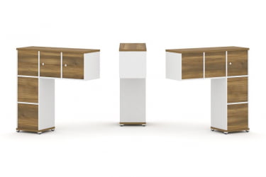Надставка на стол низкая двухсторонняя + задняя стенка (5 шт.) + блок с 1-м ящиком (2 шт.) + распашной фасад (3 шт.) CОНCЕПТ CН.ДНН-006 Сандал Янтарный Белый бриллиант Белый металл / CONCEPT CN.DNN-006