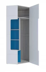 Шкаф угловой с полками Палермо Юниор 08 Белый глянец Ясень шимо светлый Синий