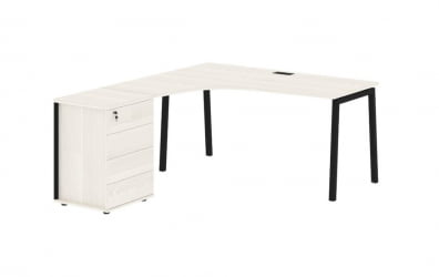 Стол эргономичный с тумбой (левый) ЕДИС ЕЛCЕТ 1518 Л Ясень Траун Черный / EDIS ELCET L