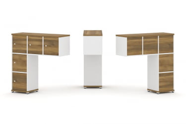 Надставка на стол низкая односторонняя + задняя стенка (5 шт.) + распашной фасад (5 шт.) CОНCЕПТ CН.ОНН-007 Сандал Янтарный Белый бриллиант Белый металл / CONCEPT CN.ONN-007