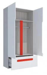 Шкаф двустворчатый с ящиками Палермо Юниор 07 Белый глянец Ясень шимо светлый Красный