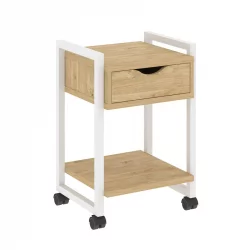 Тумба на колесных опорах с ящиком и полкой ЛОФТ ВР.Л-Т1.К Металл белый Тиквуд светлый / LOFT VR.L-T1.K