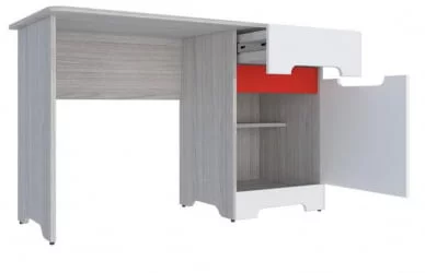 Стол Палермо-3 Юниор Белый глянец Ясень шимо светлый Красный