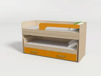 Кровать 2х ярусная №11 с ящиками и столами Дуб молочный/Манго