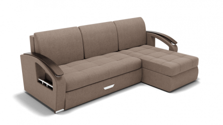 Диван Дубай-1 с оттоманкой угол левый/правый (ЗР) Цвет фасада: Светло коричневый; Тип: Левый/правый; Материал фасада: Металл/Велюр