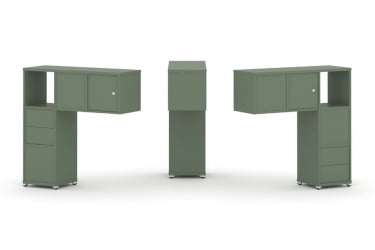 Надставка на стол низкая двухсторонняя + задняя стенка (4 шт.) + блок с 2-мя ящиками (2 шт.) + распашной фасад (2 шт.) CОНCЕПТ CН.ДНН-004 Кобо Белый металл / CONCEPT CN.DNN-004