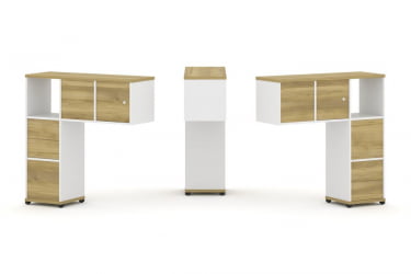 Надставка на стол низкая двухсторонняя + задняя стенка (4 шт.) + блок с 2-мя ящиками (2 шт.) + распашной фасад (2 шт.) CОНCЕПТ CН.ДНН-004 Дуб Винченцо Белый бриллиант Черный металл / CONCEPT CN.DNN-004