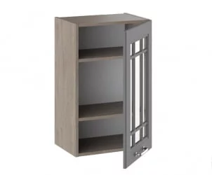 Шкаф навесной со стеклом Одри В_72-45_1ДРс  Дуб Сонома трюфель/Серый шелк