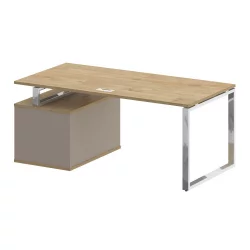 Стол руководителя с опорной тумбой , правый СХИФТ СК.СРТ-180 (Р) Тиквуд Светлый/Капучино / SHIFT SK.SRT-180 (R)