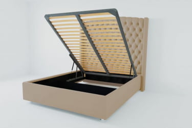 Мягкая интерьерная кровать &куот;Берлин Люкс&куот; с подъемным механизмом Материал фасада: Велюр; Спальное место: 2000х2000 мм; Цвет фасада: Светло серый; Цвет корпуса: Светло серый / "Берлин Люкс"