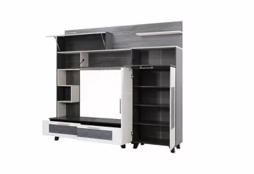 Классическая стенка в гостиную Элена Лайт 1 Ясень Черный Бодега Белый