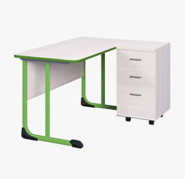 Стол учителя с тумбой 1350х650 с антивандальной полиуретановой кромкой Зеленый/Серый