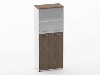 Шкаф 4 широкий верх стеклянные двери, низ закрытый Дека 10.19.191 Дуб Верцаска/Белый / Deka