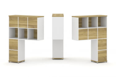 Надставка на стол высокая двухсторонняя + задняя стенка (8 шт.) + блок с 2-мя ящиками (2 шт.) CОНCЕПТ CН.ДНВ-006 Дуб Винченцо Белый бриллиант Белый металл / CONCEPT CN.DNV-006