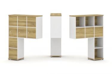 Надставка на стол высокая двухсторонняя + задняя стенка (8 шт.) + распашной фасад (3 шт.) CОНCЕПТ CН.ДНВ-010 Дуб Винченцо Белый бриллиант Белый металл / CONCEPT CN.DNV-010