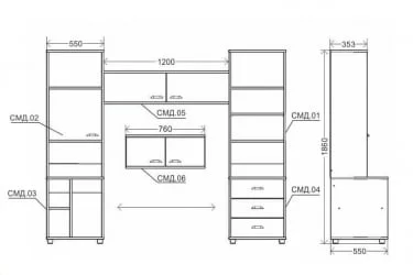 Полка в детскую Модул 6 Клен Серый / Modul