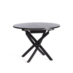 Раздвижной овальный стол МАНЗАНА ЛДСП/ХПЛ/металл, 100 х 100+30 х 75 см, Мрамор черный/черный / MANZANA ЛДСП/HPL/металл,