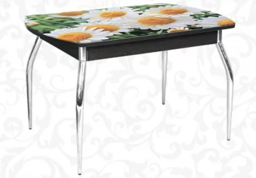 Стол нераздвижной 1,1 Грация, СТЕКЛО, опоры изогнутые ХРОМ, Венге/Р007 / Венге/R007