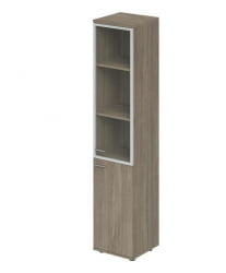 Шкаф высокий со стеклом, задняя стенка ЛДСП (правый) Винг ВН.712.ОД.ОД.АЛ.Р Дуб темный / Wing WN.712.OD.OD.AL.R