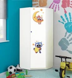 Угловой гардеробный шкаф угловой с фотопечатью Совята 2.1 Белый