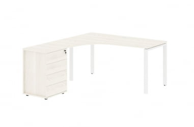 Стол эргономичный с тумбой левый ЕДИС ЕУCЕТ 1518 Л Ясень Траун Белый / EDIS EUCET L