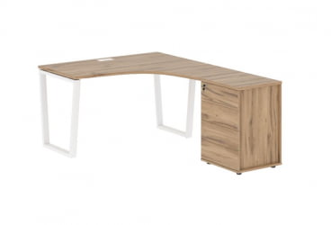 Стол эргономичный с тумбой правый ЕДИС ЕВCЕТ 1318 Р Дуб Денвер светлый Белый / EDIS EVCET R