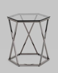 Журнальный столик Круз 48*42 стекло смоке сталь Темный хром / smoke