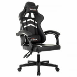 Кресло компьютерное БРАБИКС Шоотер ГМ-123, 2 подушки, экокожа, черное/белое / BRABIX Shooter GM-123,