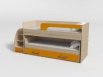 Кровать 2х ярусная №11 с ящиками и столами Дуб молочный/Манго