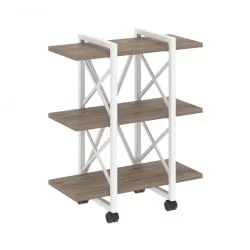 Стеллаж на колесных опорах - 3 полки ЛОФТ  ВР.Л-МСТ.К-3.4В Металл белый Тиквуд темный / LOFT VR.L-MST.K-3.4V