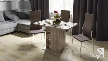 Стол обеденный Мюнхен тип 1 Дуб Сонома трюфель/Стекло бежевое с рисунком