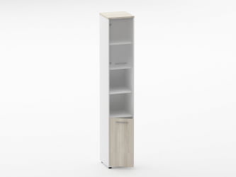 Шкаф 5 узкий верх стеклянная дверь, низ закрытый, две полки открытые Дека 10.23.19Л Дуб Сантана светлый/Белый / Deka