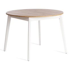 Раздвижной овальный стол СВЕЛТО ЛДСП, опора-массив березы, 105 х 105 (140) х 74.5 см, Дуб Вотан/белый / SVELTO