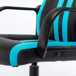 Кресло компьютерное БРАБИКС Стрипе ГМ-202 экокожа Черный-голубой / BRABIX Stripe GM-202