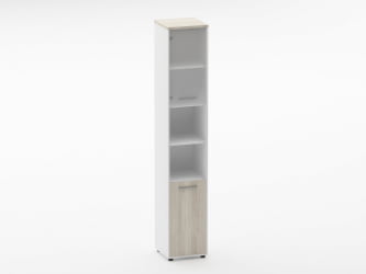 Шкаф 5 узкий верх стеклянная дверь, низ закрытый, две полки открытые Дека 10.23.19Л Дуб Сантана светлый/Белый / Deka