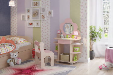 Детский стол со стульчиками Ромашка модуль 01 Дуб млечный/Розовый