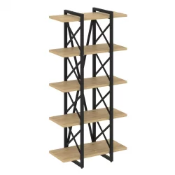 Стеллаж на регулируемых опорах - 5 полок ЛОФТ ВР.Л-МСТ.О-5.4В Металл черный Тиквуд светлый / LOFT VR.L-MST.O-5.4V