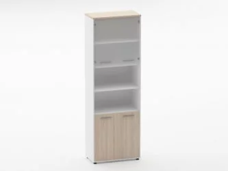 Шкаф 5 широкий верх стеклянная дверь, низ закрытый, две полки открытые Дека 10.23.191 Туя/Белый / Deka