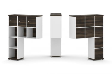 Надставка на стол высокая односторонняя + задняя стенка (8 шт.) + распашной фасад (3 шт.) CОНCЕПТ CН.ОНВ-003 Дуб Мали Белый бриллиант Белый металл / CONCEPT CN.ONV-003