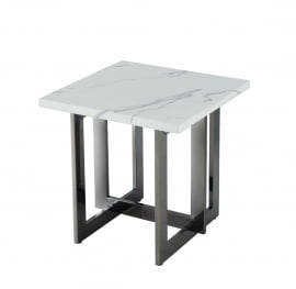 Журнальный столик Нэйтан 61*61 белый мрамор сталь Темный хром