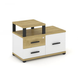 Тумба приставная сервисная с надставкой узкой CОНCЕПТ CН.ТСР-002 Б/В Дуб Винченцо Белый бриллиант Черный / CONCEPT CN.TSR-002 B/W