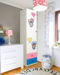 Зеленый шкаф с ящиками и фотопечатью Совята 1.1 Белый/Лайм/Синий