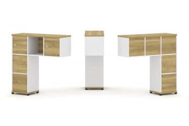 Надставка на стол низкая односторонняя + задняя стенка (5шт.) + блок с 2-мя ящиками (2шт.) + распашной фасад (2 шт.) CОНCЕПТ CН.ОНН-004 Дуб Винченцо Белый бриллиант Черный металл / CONCEPT CN.ONN-004