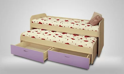 Кровать 2х ярусная с ящиками Антошка Дуб молочный/Лиловый