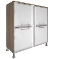 Шкаф четырехсекционный со стеклом в раме ЙАЛТА ЛТ-СД1.2Р блаcк Снежная Патина / YALTA LT-SD1.2R black