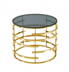 Круглый стол из стекла Инфлюэнс 60*60 стекло смоке сталь Золото / smoke